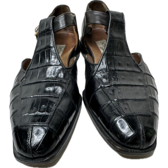 Belvedere Men\'s Dad Sandals Lizard Crocodile  Size 9.5 Black Made In Italy main image 6